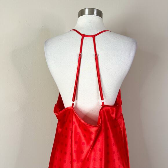 Cacique | Y2K Vintage Polka Dot Lace Hem Orange Red Satin Plus Size Night Gown - Picture 7 of 9